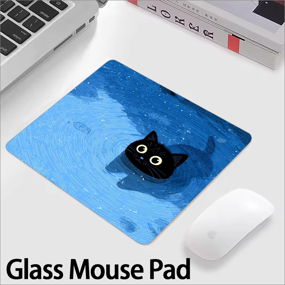 Gaming Accessories Keyboards - Cute Black Cat Glass Mouse Pad